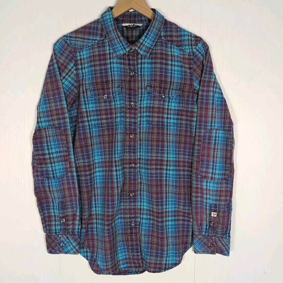 Kavu Other - KAVU Men’s L Plaid Flannel Shirt Blue Teal Maroon Long Sleeve Casual Outdoor